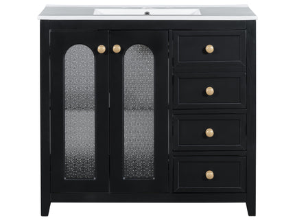 Bathroom Vanity With Two Soft Close Doors, Adjustable Shelves And Three Drawers