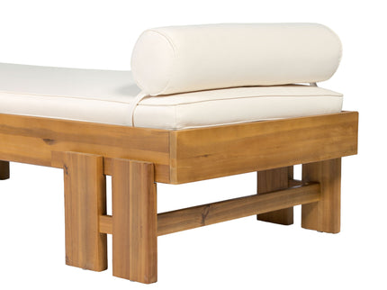 Daybed With Cushion & Pillow, Low Profile Design For Indoor / Outdoor Use - Cream / Teak