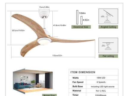 Indoor Outdoor Ceiling Fan With Light With Remote Control, Noiseless Reversible Motor, 6 Speed, 3 Color
