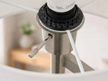 Serene - Floor Lamp With Rotary Switch Base Linen Shade - Brushed Nickel / White