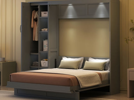 Murphy Wall Bed With Shelves, Wardrobe And LED Lights