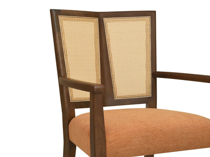 Mid Century Modern Arm Dining Chair Set With Rattan Backrest