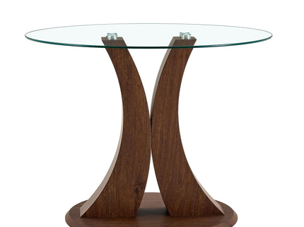 2 In 1 Round Glass Dining Table With Adjustable Curved Base, - Transparent / Walnut