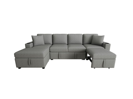 Sectional Sofa Convertible Pull-Out Bed With Storage Ottoman & USB Ports