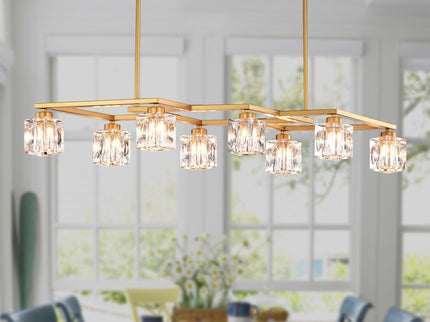Crystal Chandelier For Dining Room, 8 Light Kitchen Chandelier Light Fixture Modern Metal Industrial Chandeliers For Farmhouse Entryway Living Room (8*G9 Bulbs Included) - Matte Gold