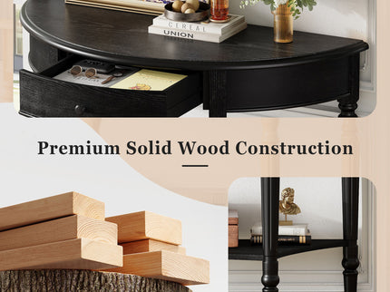 Half Moon Console Table With Drawer & Shelf