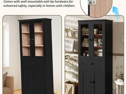Bathroom Storage Cabinet, Adjustable Shelves & Drawer, Freestanding Tower