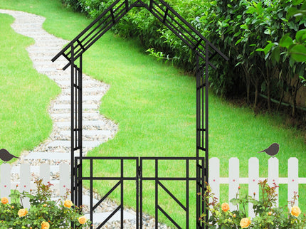 Garden Arch With Gate Climbing Plants Support Outdoor - Black