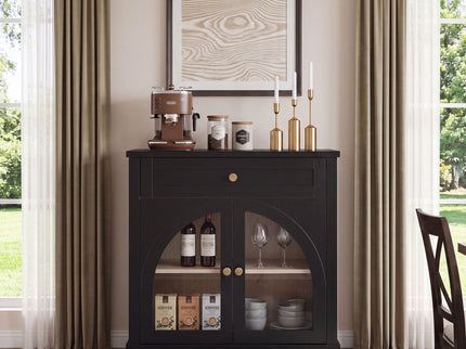 Sideboard Cabinet With 1 Drawer And 2 Arched Doors With Adjustable Shelves For Entryway - Black