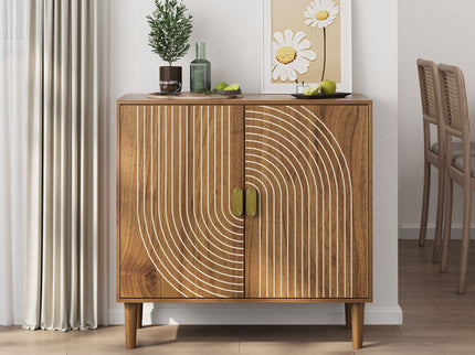 Buffet Cabinet With Line Groove Design, Sideboard Buffet Cabinet With Storage, Multifunctional Accent Cabinet For Living Room, Entryway, Hallway, Office, Kitchen - Brown