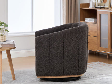 Swivel Upholstered Barrel Chair With Metal Base