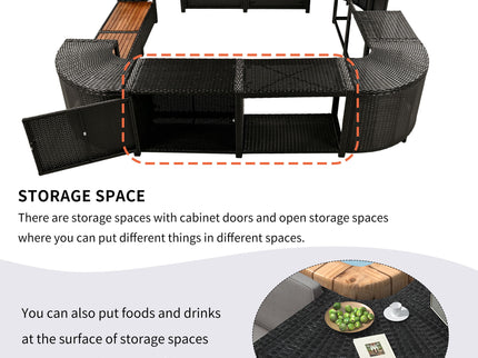 Spa Surround Spa Frame Quadrilateral Outdoor Rattan Sectional Sofa Set With Mini Sofa, Wooden Seats And Storage Spaces