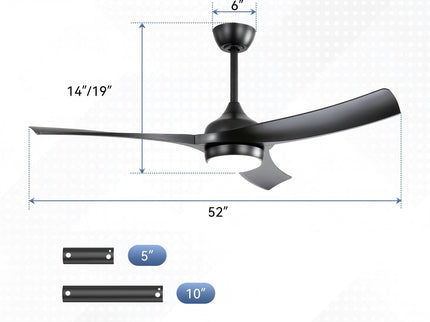 52" Ceiling Fan With 18W LED Light And Remote Control, 3 Blades DC Motor