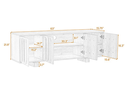 Farmhouse TV Stand, Storage Media Console With Adjustable Shelves & 3 Cable Holes