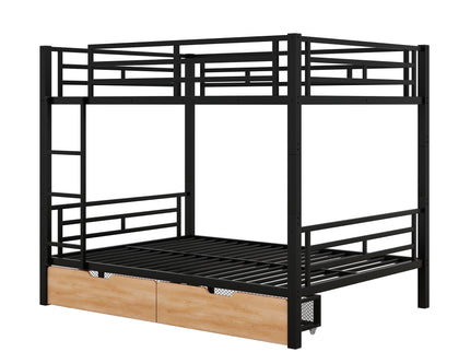Full Size Convertible Bunk Bed With 2 Drawers Durable - Black