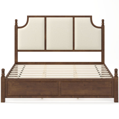Farmhouse Platform Bed Frame & Tall Upholstered Headboard