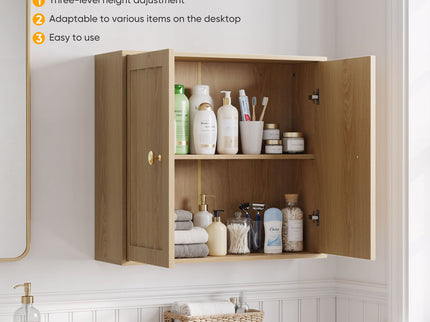 Wall Mounted Bathroom Cabinet With Double Doors And Vertical Grooved Design For Bathrooms - Oak