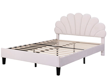 Upholstered Platform Bed With Flower Pattern Headboard