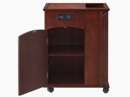 Traditional End Table With Charging Station, Narrow Side Table With USB Ports And Outlets - Red Walnut