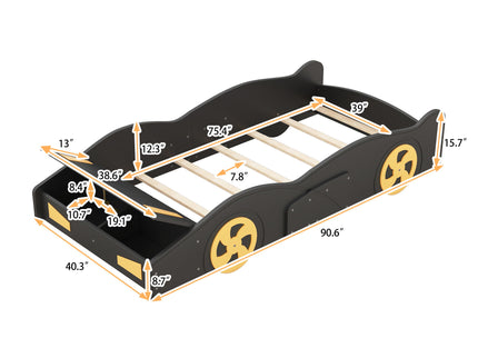 Race Car Shaped Platform Bed With Wheels And Storage