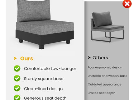Patio Sectional Set With Modular Armless Chairs And Coffee Table - Gray