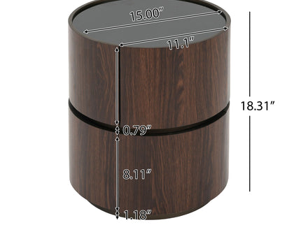 Elegant Italian High Grade Double Layer Storage Round Side Table - Brown / Black