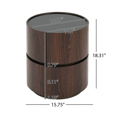 Elegant Italian High Grade Double Layer Storage Round Side Table - Brown / Black