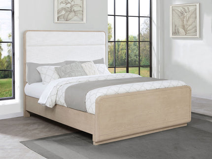 Mirador - Queen Panel Bed With Upholstered Headboard - Light Oak