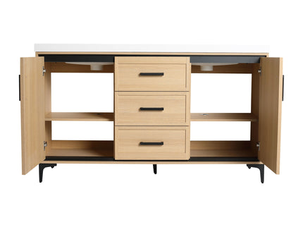 Original 60" Freestanding Bathroom Vanity With Double Resin Sink Plywood Soft Closing Doors & Drawers - Oak