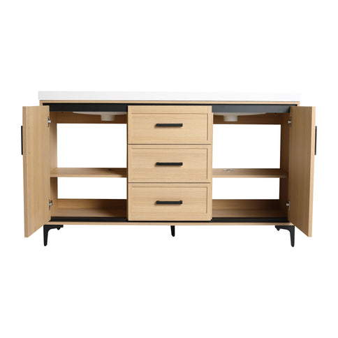 Original 60" Freestanding Bathroom Vanity With Double Resin Sink Plywood Soft Closing Doors & Drawers - Oak