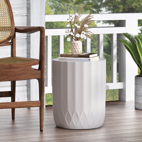 Outdoor End Table With Scallop Edge - Antique White