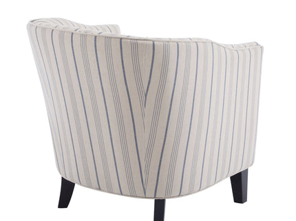 Transitional Upholstered Stripe Barrel Chair With Birch Wood Legs And Plush Cushioned Seat - Beige / Blue Stripe