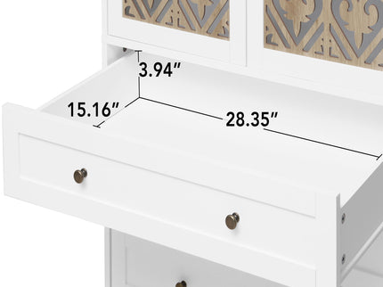 Hollow Pattern 2 Door 3 Drawer Wardrobe, The Collision Of Wood Color, Suitable For Bedrooms And Dressing Rooms - White