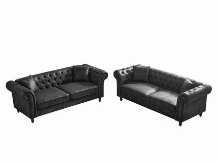Chesterfield 3 And 3 Seater Sofa Set High Tech Fabric Roll Armrest Upholstered Couch