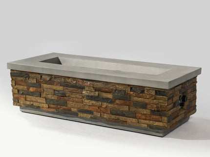 Propane Gas Fire Pit Table, 60000 Btu Rectangular For Outside Patio - Sandstone