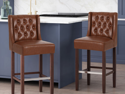 Solstara - Upholstered Dining Barstool With Button Tufted And Wing Back