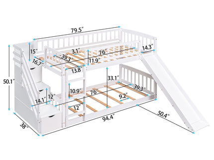 Twin Over Twin Stairway Bunk Bed With Two Drawers And Slide