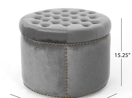Elegant Round Ottoman Footstool With Studded Rim