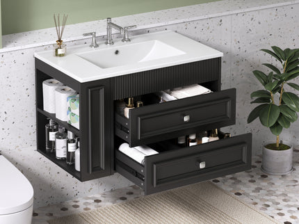 Wall Mounted Bathroom Vanity With 2 Drawers, Sink, Floating Storage Unit