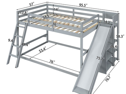 Bunk Bed With Ladder, Slide, And Shelves Pine Wood