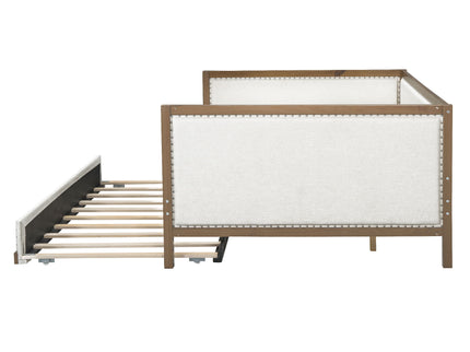 Full Size Daybed With Trundle And Nailhead Decoration - Wood