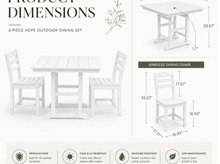 Outdoor Patio Dining Set, Square Table With Umbrella Hole And Armless Chairs
