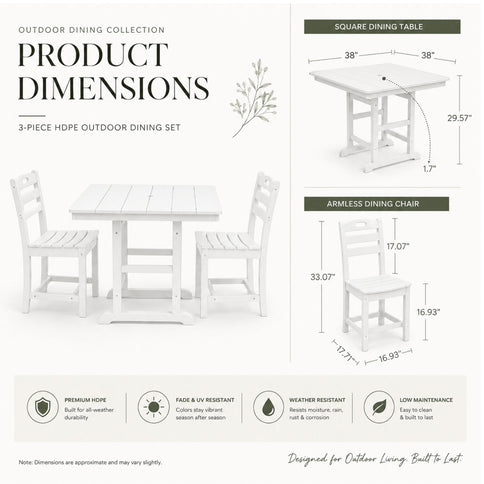 Outdoor Patio Dining Set, Square Table With Umbrella Hole And Armless Chairs