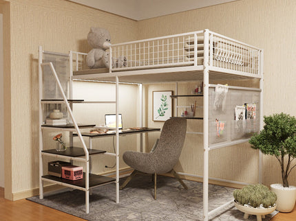 Metal Loft Bed With Built - In Charging Station And LED Light