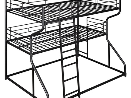 Industrial Triple Bunk Bed With Dual Ladders Frame, Space Saving Design