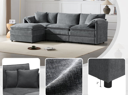 Modular Sectional With Deep And Wide Seat, Cloud Couch Set With Double Cushions Sofa With Movable Ottoman