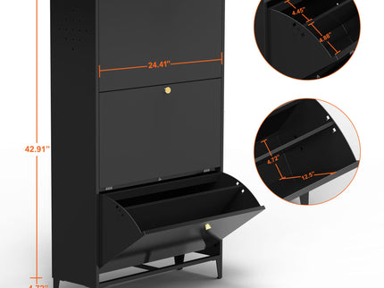 3 Drawer All Steel Shoe Cabinet, Freestanding Storage Organizer With Flip Door