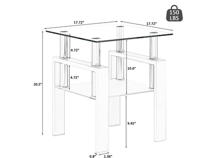 Modern Tempered Glass Tea Table, End Square Table For Living Room