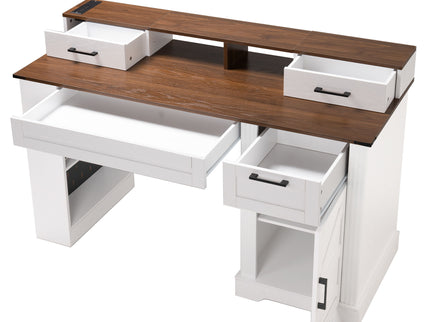 Office Desk With Storage Cabinet, Charging Station, Monitor Stand & Pegboard