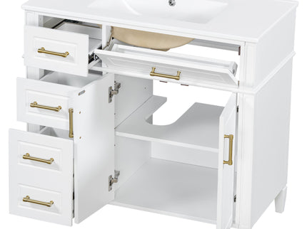 Bathroom Vanity With Sink, 4 Drawers, 2 Doors